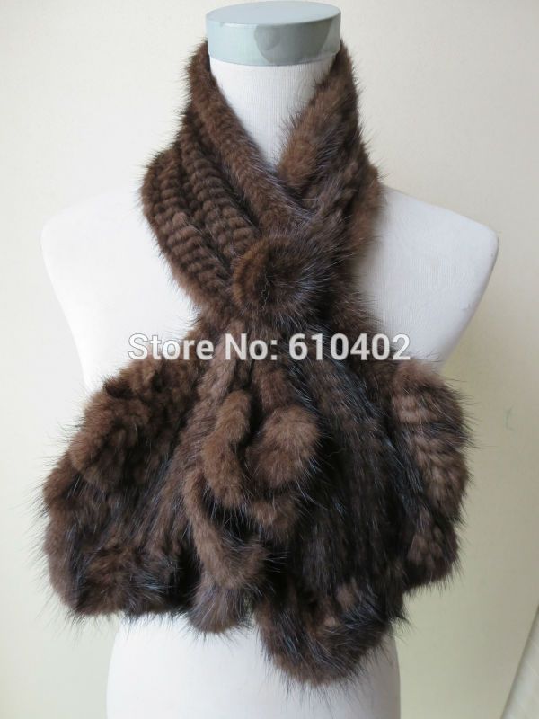 

wholesale/sell retail Lady's Winter 100% real mink fur knitted flouncing Scarf Fashion brown Warm Women