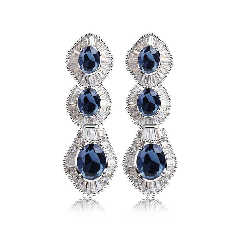 Ovale zircon Deluxe Femmes Tear Drop Forme Boucles D'oreilles Longues Blanc Couleur Zircone Pierre Sans Nickel Plaqué Proposer Mariage