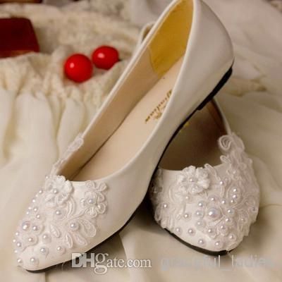 Ivory Wedding Shoes Lace Applique Pearl Beaded Bridal Shoes Bridal