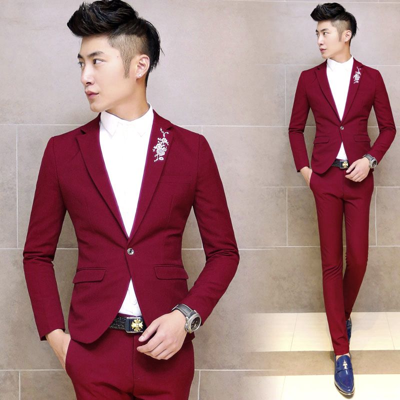 wine red suit shoes