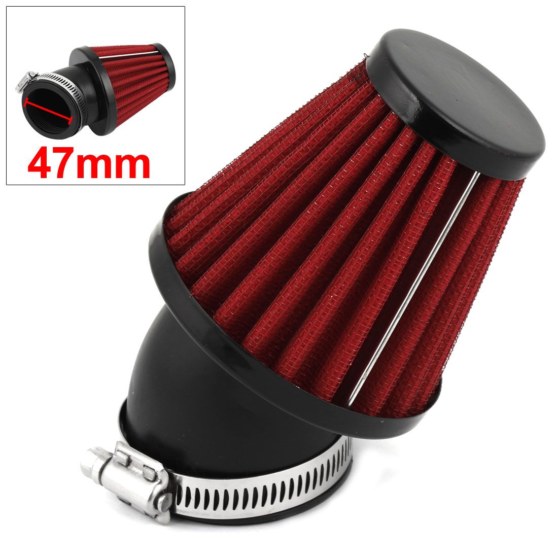 38-57mm Clamp Rubber Flange Air Intake Filter Black Red for Motorbike