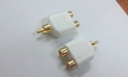 100x Gold Plated Phono RCA male plug to two dual RCA female jack Y Splitter white