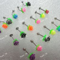 24pcs Wholesale color Silicone flower Lip Belly Eyebrow Ear Barbell piercing plug Ecoolike Professional jewelry wholesale LR396