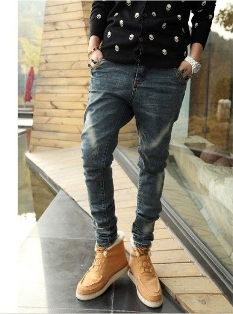 

Wholesale-Free Shipping new 2014 men's clothing male casual slim jeans trousers skull skinny pants men jeans, Picture color