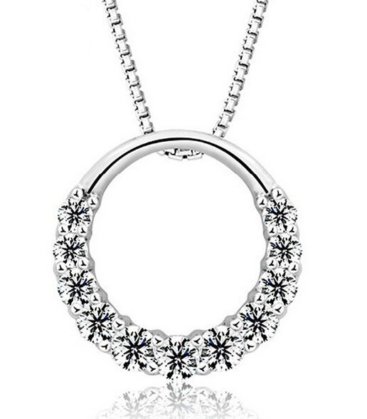 

925 Sterling Silver Pendant Necklace Woman 11PCS Zirconia Crystal 1.2cm*1.2cm Round Ring Pendant Water Necklace free shipping