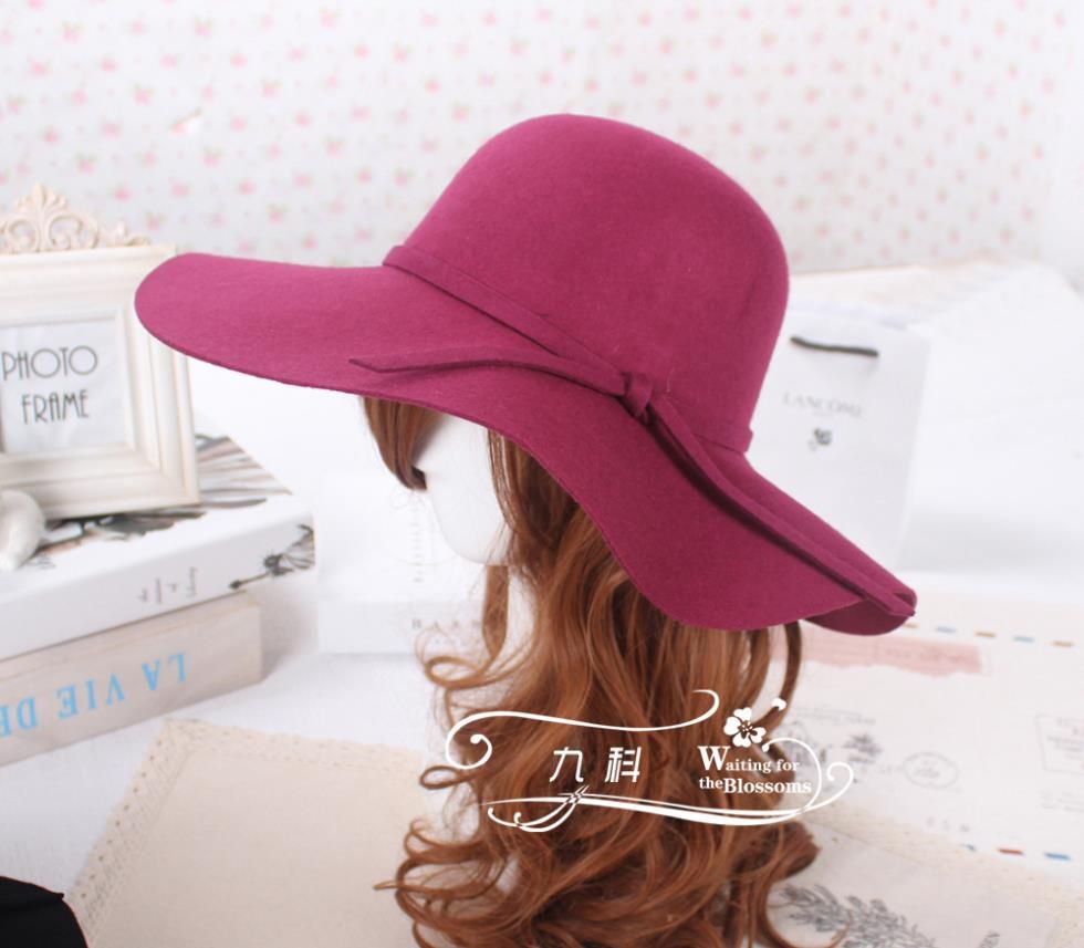 Wholesale-New Arrival ! RetroStyle Women Lady Wide Brim 100% Wool Felt Bowler Fedora Hats Floppy Cloche Hot