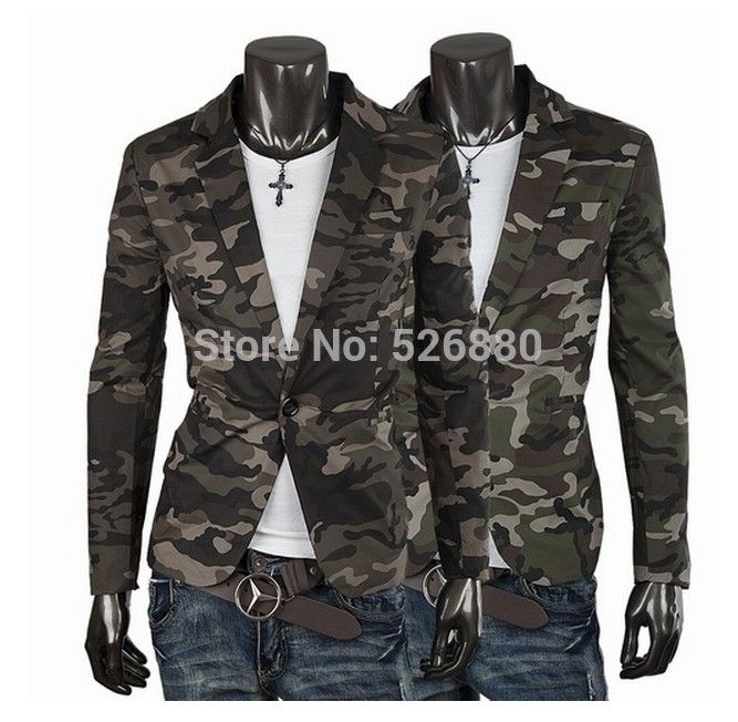 

Wholesale-Free shipping Designer Fashion Casual Mens Cotton Short Slim Army Camouflage Blazer Jacket Coat Long Sleeve Lapel Man Suit, Gray