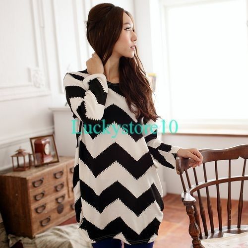 Wholesale-Women Stripes Crewneck Long Sleeve Casual Loose Sweater Knitted Blouse Tops L XL