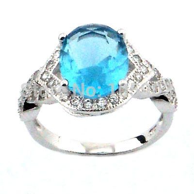 Модные ювелирные кольца с аквамариновым синим камнем