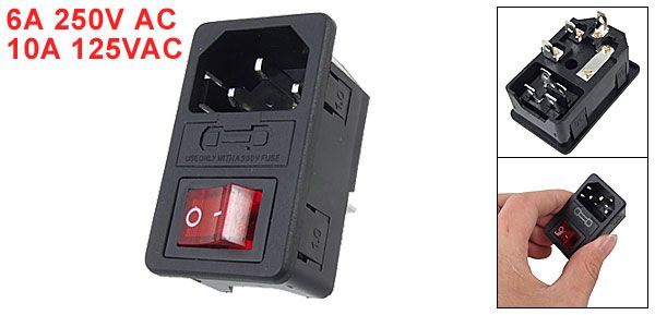 2019 Iec 320 C14 Red Light Rocker Switch Fuse Inlet Male