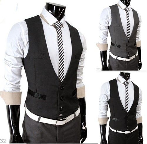 

Wholesale-New men vest casual suit vest Waistcoat tank tops Sleeveless Jacket Coat for men singlet 3 Colors, Black