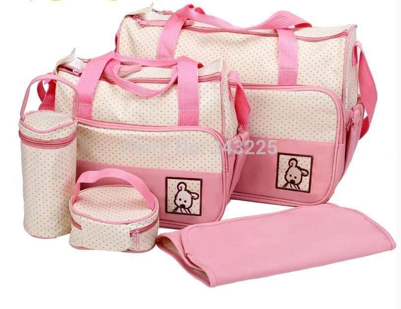 Wholesale-5PCS/lot Multi Function Large Baby Tote Shoulder Diaper Nappy Fashion Mammy 7 Color Bag