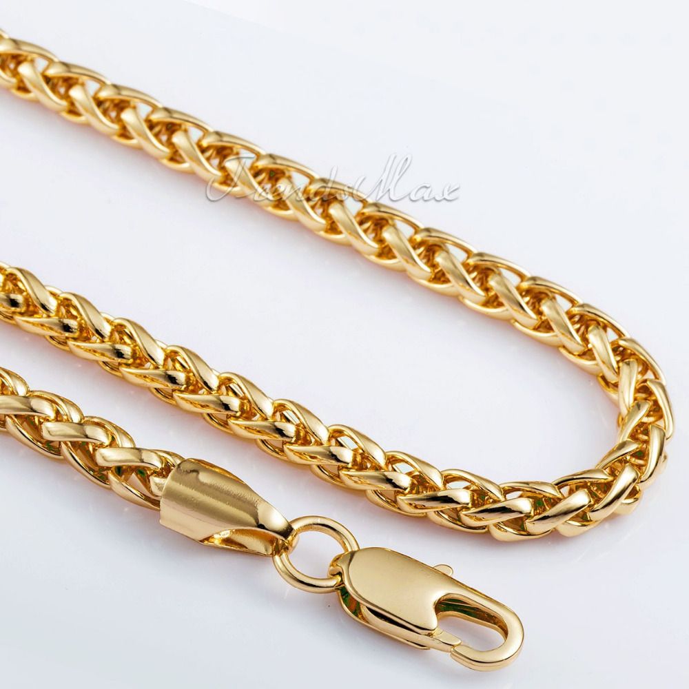 

Wholesale-5mm Mens Chain Boys Jewellery Wheat Link Yellow Gold Filled GF Necklace Customized Wholesale Jewelry Free Shipping