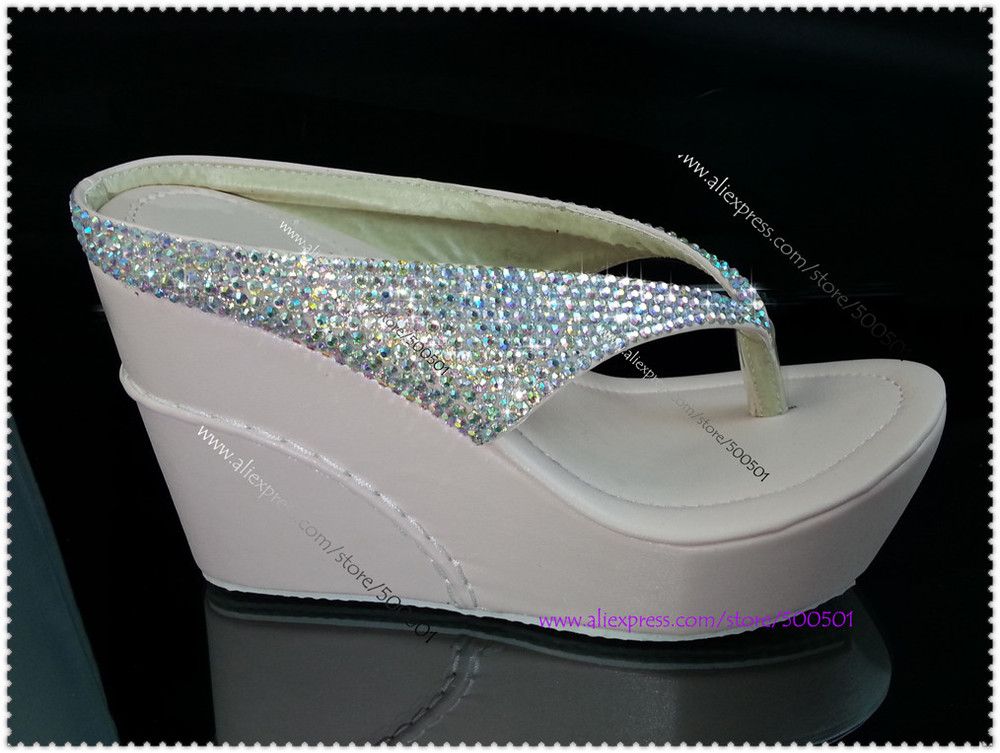 Wholesale Crystal Wedge Flip Flops High Heel Flip Flops Glitter Crystal ...