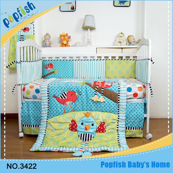 Lovely Embroidery Baby Bedding Birds Paradise Crib Set Girls Lovely Embroidery Baby Bedding Birds Paradise Crib Set Girls Cotton 3d Embroidered Kids Bed Boys Quilt Sets Sports