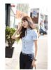 Partihandel-Kvinnor V-Neck Fashion Short-Sleeved Frock Shirt Office Lady Cotton Blouse Gratis frakt WhitehLePink