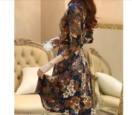 Free shipping 2015 autumn winter fashion women print slim dress elegant long sleeve knee length casual cute girl dresses LMX114B