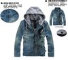 Atacado-New chegar Moda masculina Jaqueta Outerwear Denim jeans jaqueta de homens de Slim jaqueta jeans com capuz de roupas frete grátis