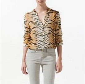 

Wholesale-W25 /CHIC SEXY LONG SLEEVE V-NECK TIGER PRINT SHIRT BLOUSE TOP