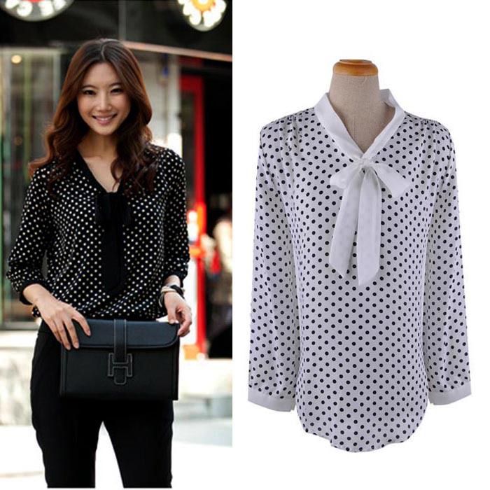 

Wholesale-New Lady Women Loose Casual Chiffon Long Sleeve Shirt Tops Lady Blouse Dave, Black