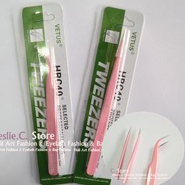 Wholesale-2pcs/lot New 2015 Anti-magnetic Pink Curved Straight Steel Make Up Eyelash Extension Tweezer Nipper Black Picking Too