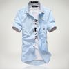 Atacado- New Summar Men Casual Camisas de manga curta Pequeno cogumelo Bordado Slim Camisas 12 Cor M-3XL Frete Grátis