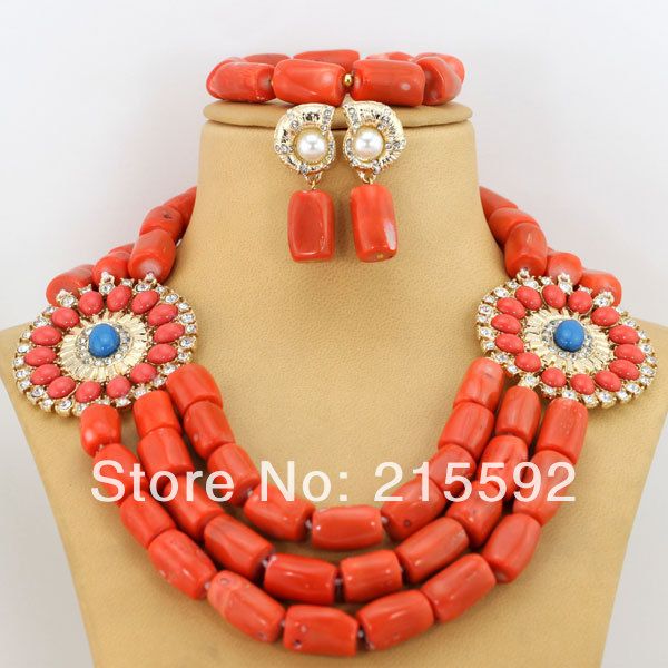 Venta al por mayor-Nueva moda de boda nigeriana Granos africanos Conjunto de joyas Granos de coral Conjunto de joyas Joyería nupcial Venta caliente Envío gratis CJ100