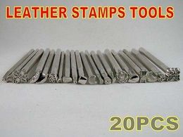 Wholesale-New lot of 20 Leather Craft Tools Basic Stamps set Saddle Printing marking tool
