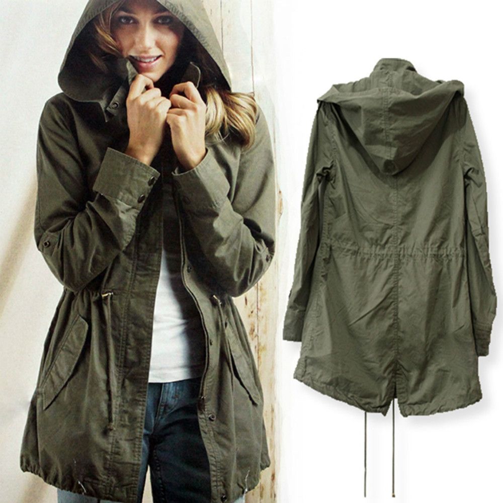 

Wholesale-Plus Size New Women Autumn Winter Hot Sale 2015 Loose Long Sleeve Army Green Jacket Ladies Casual Hoodies Coat Drop Shipping