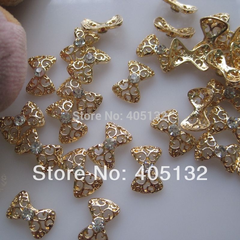 Groothandel-MD-603 3D 50 stks / zak gouden boog nagel decoratie metalen shinny deco metalen nagel kunst decoratie