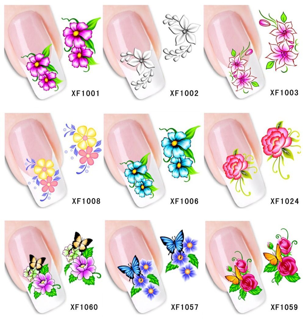 Gros-60 Feuilles XF1001-XF1060 Nail Art Eau Tranfer Autocollant Ongles Beauté Wraps Feuille Polonais Stickers Tatouages Temporaires Filigrane