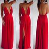 Großhandels-High Split Frauen Kleid Abend Party Elegantes Langes Kleid Sexy Rot Spaghetti Strap Backless Plissee Maxi Kleid B16 SV005369