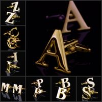 Wholesale Design Personal Initial Letter A Z Gold Toned Stainless Steel Mens Cufflinks Leave which design to send when order