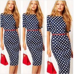 Wholesale-Brand New Women Work Wear Formal Office Dresses Ladies Elegant Casual Bodycon Polka Dot Party Pencil Dress