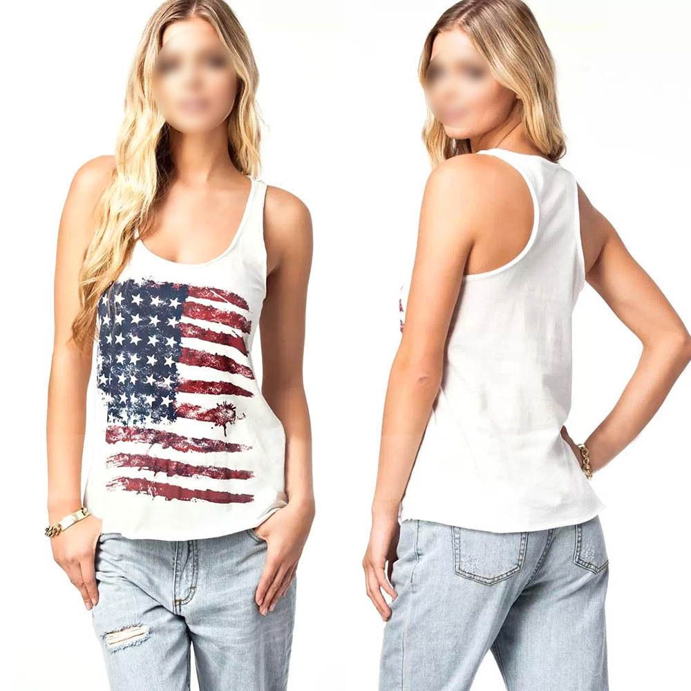 Wholesale Women'S White Blouse USA National Flags Print Summer Vest