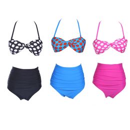 Wholesale-New 2015 Cutest Bikinis Two Piece Swimsuits Vintage Pin Up Swimwear Swimsuit High Waist Bikini Set Women Bathing Suits