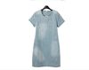 Atacado-S-5XL 2015 Mulheres Femininos A-Line Denim Plus Size Dress / O-pescoço Pérola Manga Curta Solta Jeans Casual Vestido Natural 3xl, 4XL, 5XL