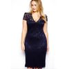 Wholesale-New Womens V-neck Lace Dress Party Dress Navy Blue Plus Size