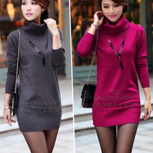 

Wholesale-Female Fall Winter Turtleneck Cashmere Sweater Dress Korean Pull Women Long Sleeve Women's Pullover Sweaters Casual Jumper, Blue