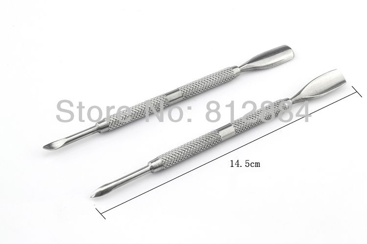 Hurtownie-wysokiej jakości stal nierdzewna 2 Way 14.5 cm Cuticle Pusher Pinezka Push Spoon Remover Manicure Pedicure Nail Art Tool T324
