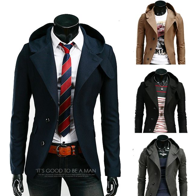 

Wholesale-New arrivals fashion slim fit casual men blazer men hooded suits free shipping 4 colors 4 sizes BX02, Black