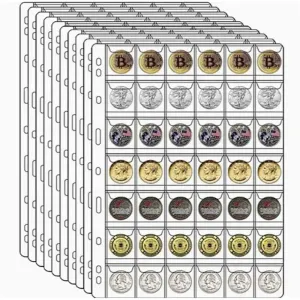 Albums 10pcs 42 Poches Coin Holder Sheet Clear Storage Collection Album Readder Livre Medallion Coin Stamp Coins Token Medallion Badge