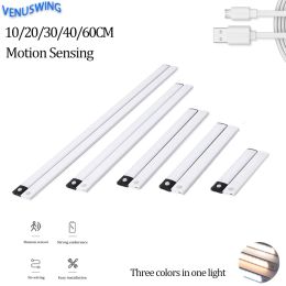 Álbumes 3 en 1 luces debajo del gabinete luz Led con sensor de movimiento para armario dormitorio armario luz nocturna interior 10/20/30/40/60cm