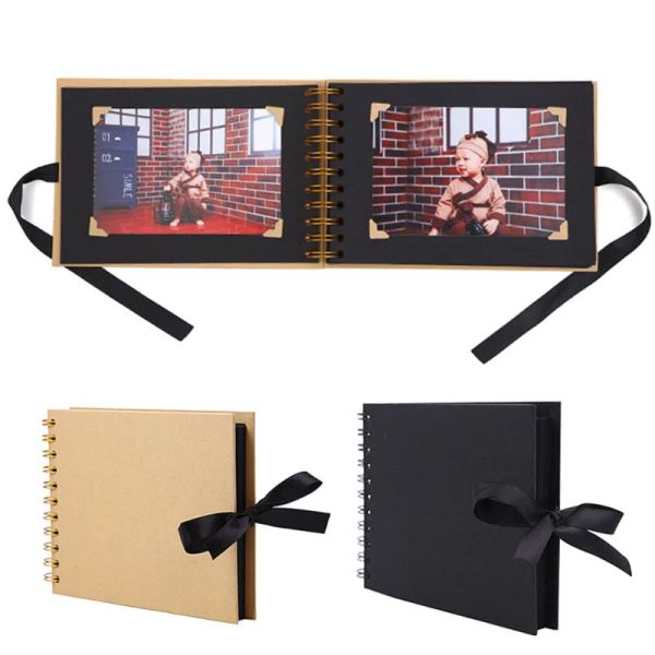 Albums 30/80 pages Diy Bowtie Ribbon Scrapbook Craft Paper Photo Photo Album Album Book Kraft Paper Black Cardboard