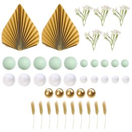 Álbumes 42 unids/set Toppers Diy insertar hoja flor pastel decoración postre Artificial bola redonda ornamento multifuncional Cupcake boda