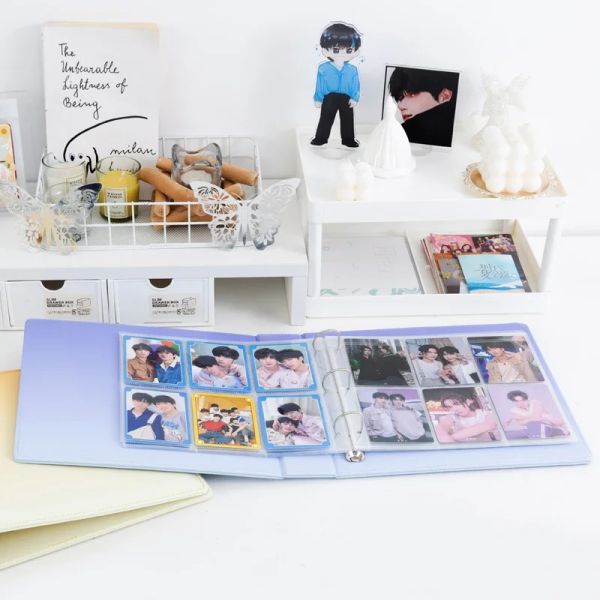 Albums 6 manches de poche Pu Leather Photo Carte Macaroon Binder 3 Ring A5 Gradient Cover Kpop Photo Album Postcard Collect Book