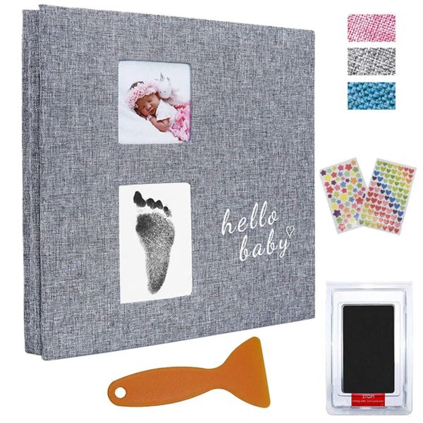 Albums Baby Photo Album Self Adhesive Memory Book 4x6 Magnetic Scrapbook Kit avec empreinte à la main à l'encre pour garçon / fille 2 Windows