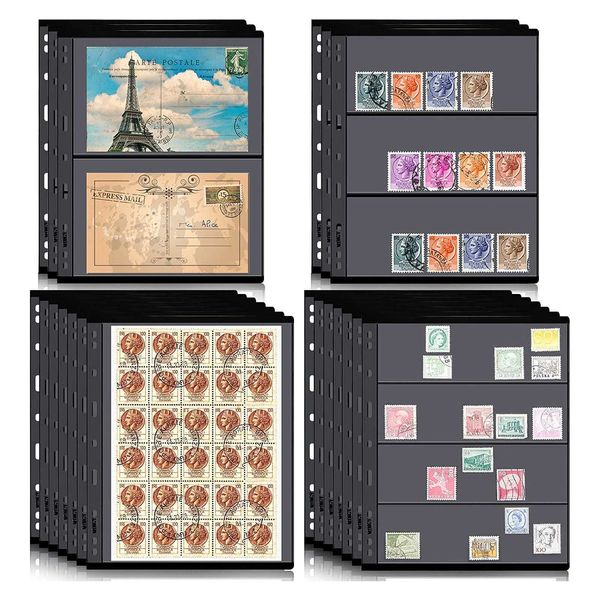 Livres d'albums 10 timbres / lots de collection d'albums Recharge Page 2 3 4 5 7 Rows Grid Acid Free Stamp Holder Table Black Transparent Currency Banknote Page Q240523