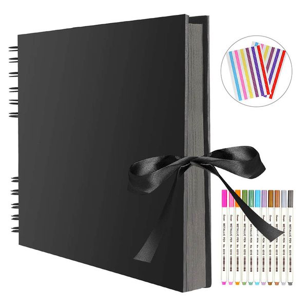 Livres d'albums ZK20 80 Black Pages Memory Livres Diy Craft Po Albums Scrapbook Cover Kraft Album pour les cadeaux d'anniversaire de mariage Books Memory 230621