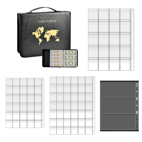 Albums Coin Leather Storage Livre album 300 Panel PVC Transparent Loseleaf Philatelic Livre album de la collection de médailles de pièces imperméables